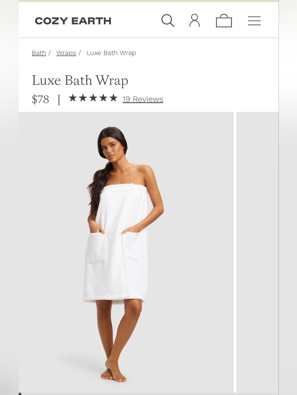 Cozy Earth Luxe Bath Wrap in White XS/S